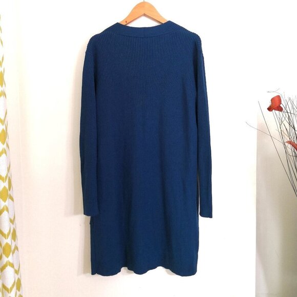 Like New Dialogue Wool Blend Open Front Longline Cardigan Pockets Size L - Picture 4 of 4